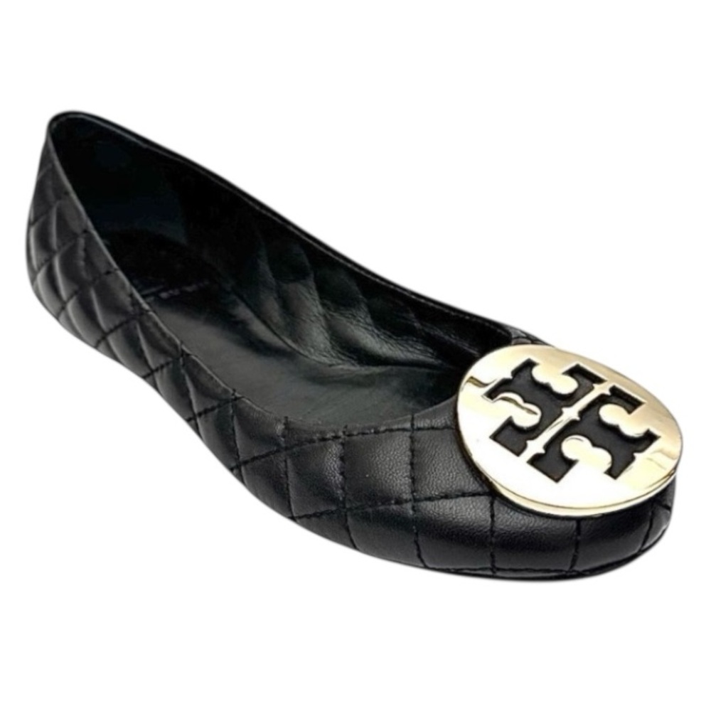 Tory Burch Women’s Ballet Flats Shoes Black Quilted Leather Size 6.5 M Pre-Owned - Picture 2 of 11